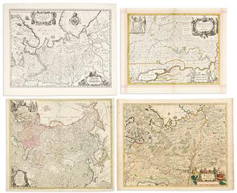 (RUSSIA.) Group of 13 seventeenth-to-nineteenth-century engraved maps of the region.